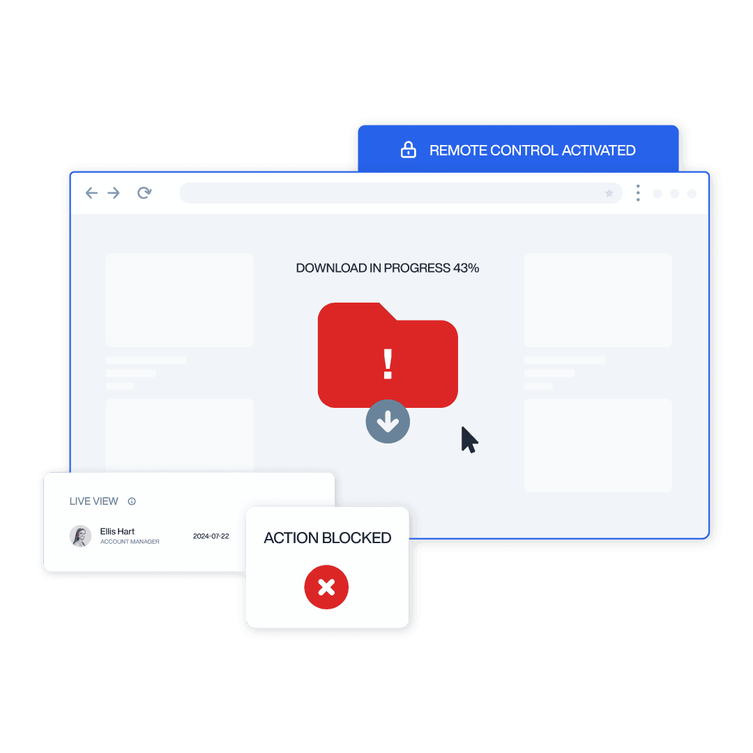 A malicious file download blocked via remote control access.